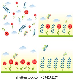 Seamless abstract backgrounds with lavender and poppies