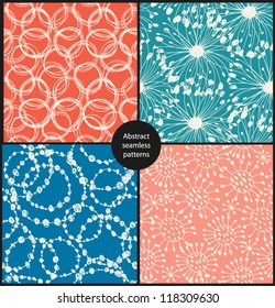 Seamless abstract backgrounds set. Endless patterns with round grungy elements and dots. Cartoon collection for arts, cards, textile, wallpapers, web pages