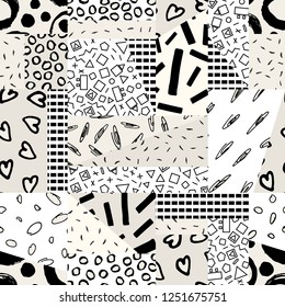 Seamless abstract background-vector illustration. Pattern from pieces of different textures. Patchwork.