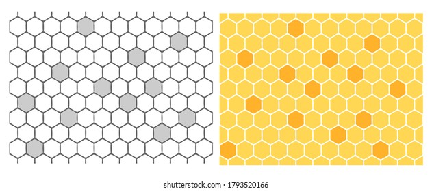 Impresionante de colmena abstracta con recubrimiento de células de rejilla hexagonal sobre el vector de fondo amarillo y gris. Diseño de impresión de moda de conjunto.
