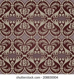 Seamless abstract beige and brown heart shaped vector wallpaper.