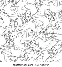 Seamless abstract bird pattern with envelope line on white background. Vector image eps 10