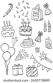 seamless abstract birthday party background concept with hand drawn doodle seamless pattern, funny birthday celebration 