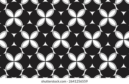 Seamless abstract black colour geometric floral pattern. Vector Illustration.