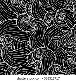 Seamless abstract black  hand-drawn waves pattern, wavy background. Seamless pattern can be used for wallpaper, pattern fills, web page background,surface textures. Gorgeous seamless background