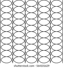 Seamless abstract black monochrome lines and ovals on white background vector pattern