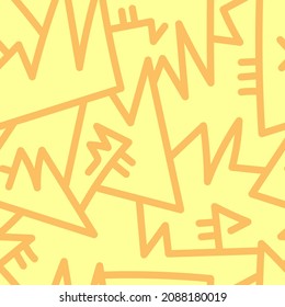 Seamless abstract black pattern on yellow background. Vector doodle image. Graphic linear  ornament.