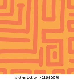 Patrón negro abstracto e impecable sobre fondo naranja. Imagen del doodle vectorial. Ornamento gráfico de triángulos.