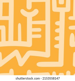 Seamless abstract black pattern on orange background. Vector doodle image. Graphic triangles  ornament.