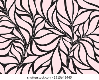 padrão preto e rosa abstrato sem costura com folhas.Mão fez vetor fundo floral