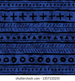 Seamless Abstract Black Symbols Deep Blue Structure Pattern