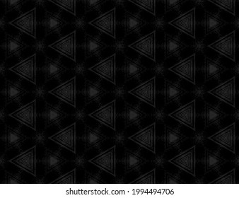 Patrón de textura negra abstracta sin inconveniente con efecto caleidoscopio. Ornamento geométrico simétrico para papel digital, impresión textil, diseño de fondo de papel tapizado. Ilustración vectorial.