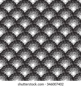 Seamless abstract black and white background with dots, stylized effect scales, fur or skin of an animal.