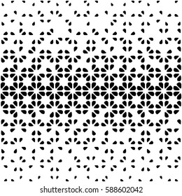 Seamless abstract black and white background with floral  decreasing elements, halftone