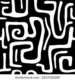 Padrão decorativo preto e branco abstrato sem costura. Ilustração de vetor.