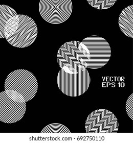 Seamless Abstract Black and White Geometric Pattern with Stripes and Circles. Optical Psychedelic Illusion. Wicker Structural Texture. Vector Illustration