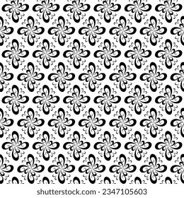Seamless abstract black and white openwork pattern with flowers. Decorative background. Vector illustration. Design for wrapping, wallpaper, textile.