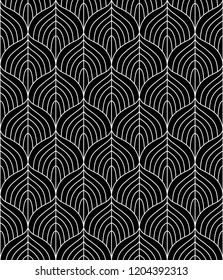 Seamless abstract black and white pattern. Contour lines. Vector eps 10. Black background.