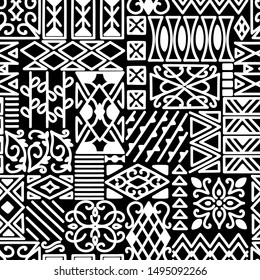 Seamless abstract black and white pattern in patchwork style. Vector illustration.