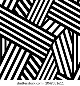 seamless abstract black and white pattern consisting of striped segments for prints on fabrics, clothing, packaging and for interior decoration and other surfaces