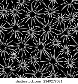 Seamless abstract black and white pattern with stars. Abstract background. Vector illustration. Design for web, cover wallpaper wrapping print textile