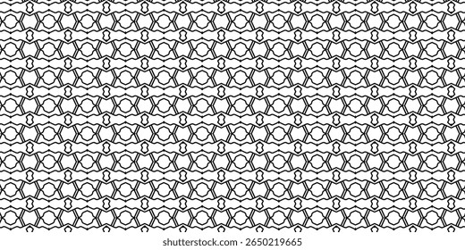 Padrão preto e branco abstrato sem emenda com simetria geométrica e repetição de formas circulares e de seta, perfeito para fundos ou design têxtil.