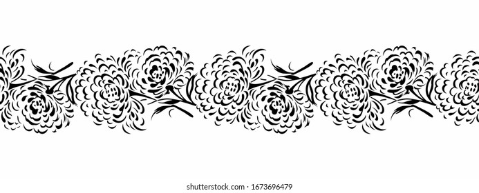 Seamless abstract black and white rose flower border