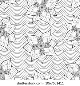 Seamless abstract black and white vector floral pattern. Vector illustration