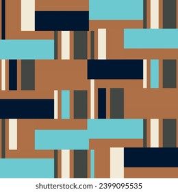 Seamless abstract blocks geometric pattern. Retro style repeat background for fabric, textile print or wallpaper design. Vector Illustration.