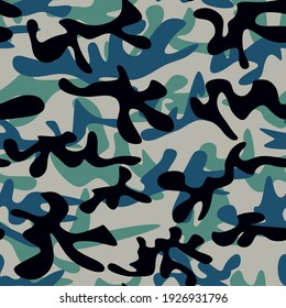 Seamless abstract blue camouflage pattern for clothing. Vector.