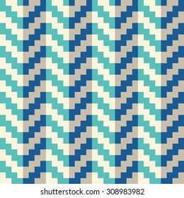 Seamless abstract blue geometric pixel arrow pattern in vector