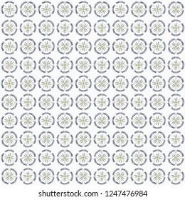 Seamless abstract blue gray yellow texture on white background. Arranged in a staggered manner two medium floral fractal patterns. Vector.
