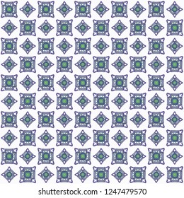 Seamless abstract blue green texture on white background. Arranged in a staggered manner two medium floral fractal patterns. Vector.
