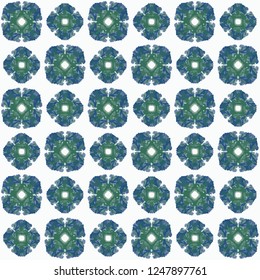 Seamless abstract blue green texture on white background. Arranged in a staggered manner two large floral fractal patterns. Vector.

