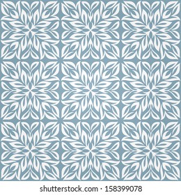 Seamless abstract blue pattern with floral ornament. Vector illustration