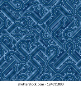 Seamless abstract blue pattern with twisted lines. Vector illustration