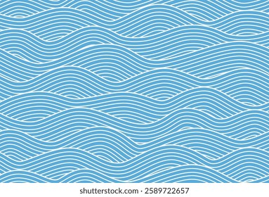 Seamless abstract blue sea background. Hand made vector white weaves