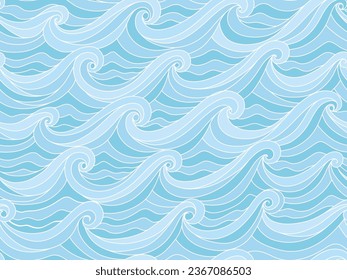 Seamless abstract  blue and white  background. Sea water waves.