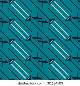 Seamless abstract blue and white geometric pattern of diagonal lines and triangles