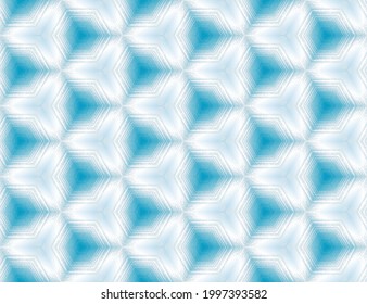 Patrón geométrico abstracto de textura azul y blanco sin inconfundibles con efecto caleidoscopio. Ornamento hexagonal simétrico para papel digital, impresión textil, diseño de fondo de papel tapizado. Ilustración vectorial.