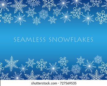 A seamless abstract blue winter background with white snowflakes, vector illustration.
