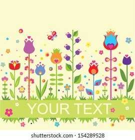 Seamless abstract border with colorful tulip