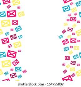 The seamless abstract border made out of blue, yellow and violet envelopes / Envelopes border / Seamless border