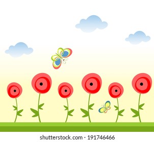 Seamless abstract border with poppies