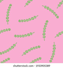 Seamless abstract botanic sea pattern with seaweed simple print. Pink background. Green aqua silhouettes. Decorative backdrop for fabric design, textile print, wrapping, cover. Vector illustration.