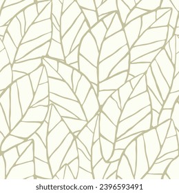 Seamless abstract botanical art background with  leaves. Natural hand drawnd grey and  white leaves pattern, monochrome.Vector floral  pattern