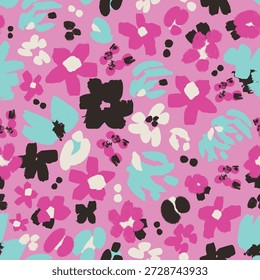Seamless abstract botanical floral pattern with organic blooming shapes. Modern plant-inspired color palette for textile, fashion prints, packaging and branding design