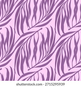 Seamless abstract botanical pattern, leaves  texture elements in purple tones, decorative nature inspired background
