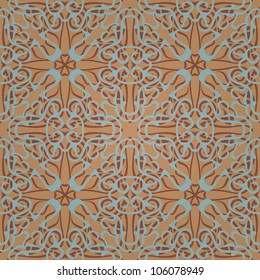 Seamless abstract brown pattern with blue lace. Vector illustration