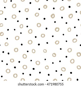 The seamless abstract brush stoke pattern with circles and dots. The creative hand drawn background for your design. Textile, blog decoration, banner, poster, wrapping paper.